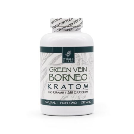 Whole Herbs Kratom Capsules Green Vein Borneo 250 Capsules